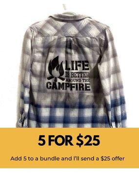 Custom upcycled “Camping” plaid, flannel.